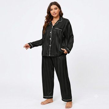 Чорна Атласна Жіноча Піжама Plus Size Xue Li Xiang 3XL-7XL 70234 фото 1